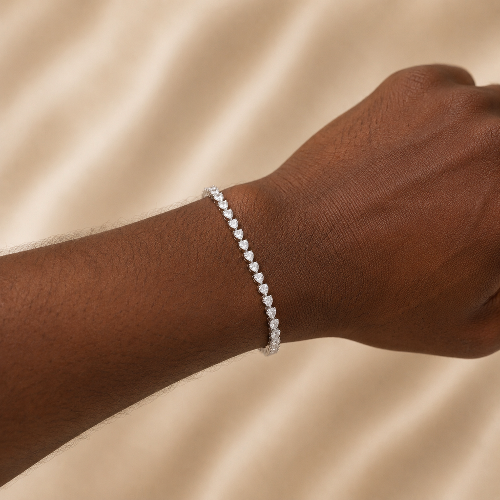 Stratton 3mm Heart Cut Tennis Bracelet- 14k White Gold
