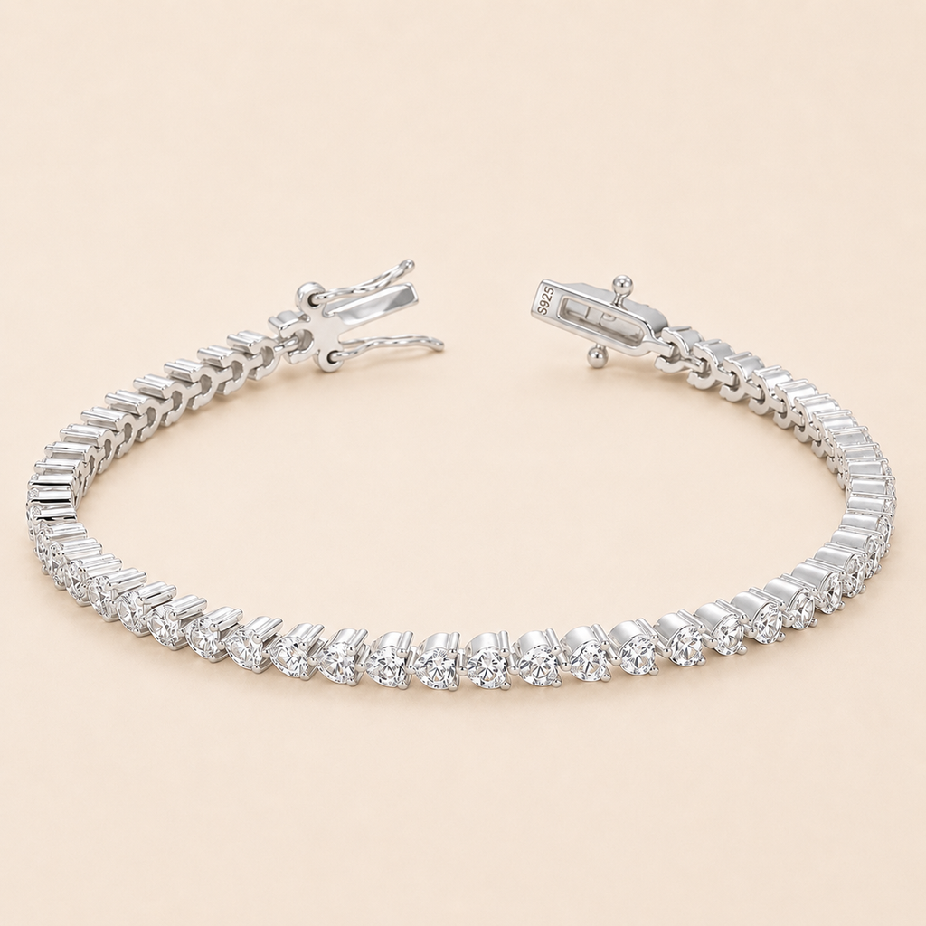 Stratton 3mm Heart Cut Tennis Bracelet- 14k White Gold